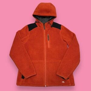 Dickies Fleece Zip Up Thermal Workwear Outdoors Orange Hooded Jacket Size S